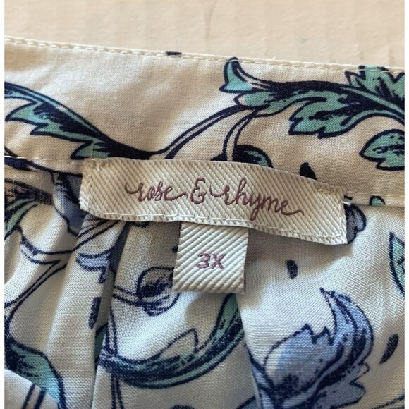 Rose & Rhyme Womens 3X Blouse Top Blue Floral Tunic Ikat Plus Size Print Rayon - Picture 2 of 11